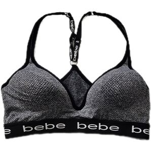BEBE Womens Plunge Racerback Sports Bra Plus Size 2X Grey Black NWOT